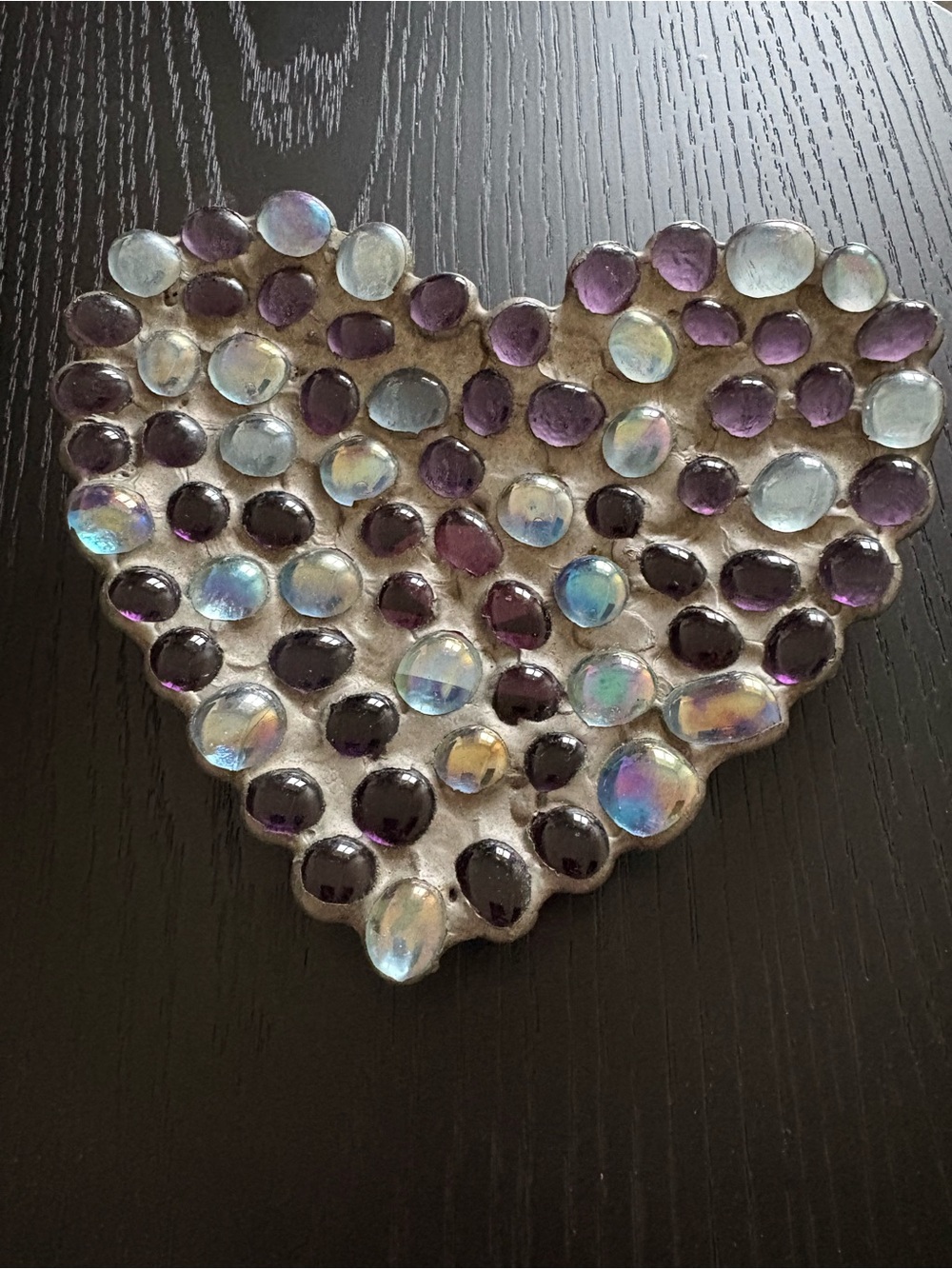 Diane Markin USA Handmade Iridescent Glass Heart Decorative Tray Catchall 7”